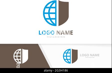 Vector shield and earth logo combination. Security world logotype design template. Stock Vector