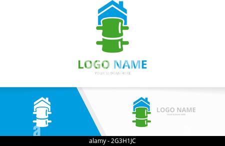 Vector spine and home logo combination. Vertebral column and building logotype design template. Stock Vector