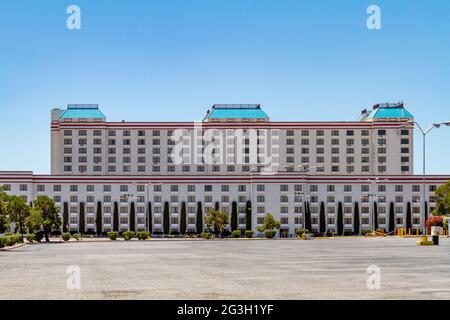 Jean, NV, USA – June 6, 2021: Exterior building view of Terrible’s Hotel and Casino located in Jean, Nevada, temporally closed due to COVID-19. Stock Photo