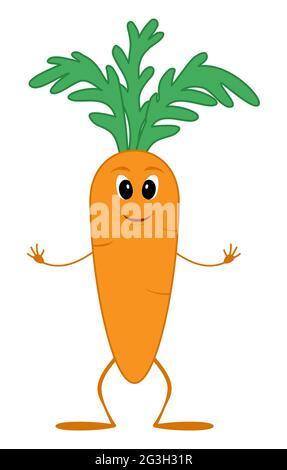 Cartoon carrot character isolated on white. Cute orange vegetable mascot. Vector illustration. Stock Vector