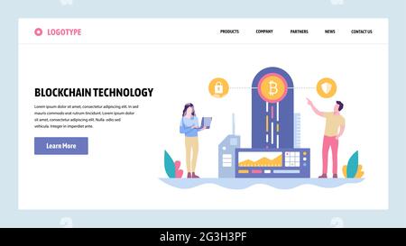 Vector web site gradient design template. Blockchain technology and cryptocurrency. Online digital money, bitcoin, ethereum. Landing page concepts for Stock Vector