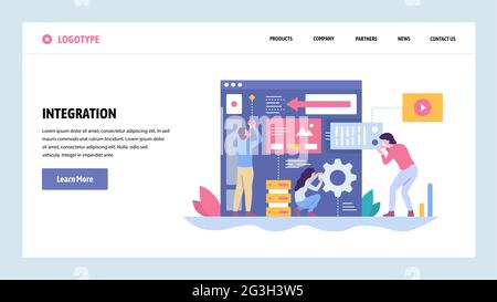 Vector web site gradient design template. Software and website development. Team building new app integration. Landing page concepts for website and Stock Vector
