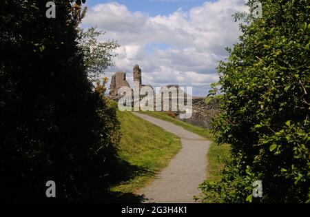 The approach to Montgomery Castle, in Montgomery, Montgomeryshire, Wales Stock Photo
