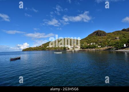 Barrouallie, St. Vincent and the Grenadines- January 5th, 2020: View from the Jetty in Barrouallie, St. Vincent, months before the volcano erupted. Stock Photo