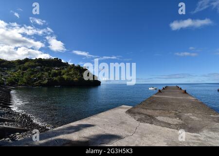 Barrouallie, St. Vincent and the Grenadines- January 5th, 2020: View from the Jetty in Barrouallie, St. Vincent, months before the volcano erupted. Stock Photo