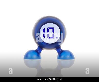 Small blue plastic object with a digital display Stock Photo