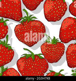 Strawberries repeating pattern, editable vector template Stock Vector