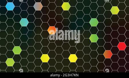 Black hexagons and colored background wallpaper Stock Vector