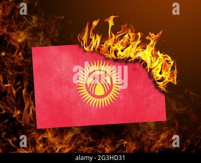 Flag burning - Kyrgyzstan Stock Photo