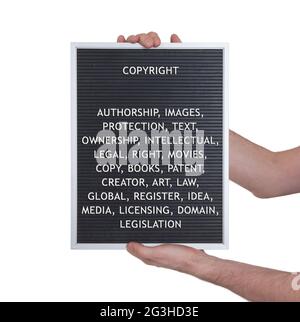 Copyright concept in plastic letters on very old menu board Stock Photo