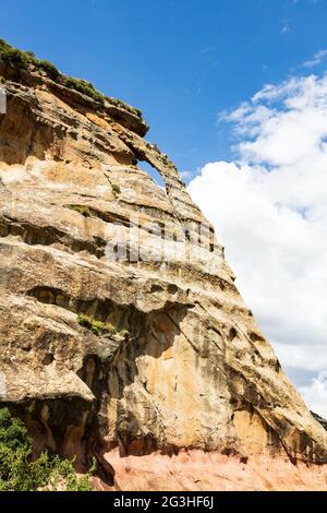 A hole in a sandstone cliff at Golden Gate Highlands National Park, Free State, South Africa Stock Photo