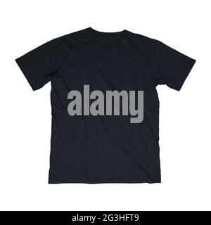 Plain black t-shirt template, from the front side, as a mock up of your design needs, isolated on a white background. Stock Photo