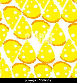 Yellow cheese seamless pattern on a white background. Tasty, Organic, Healthy Food illustration for cards, posters, wrapping paper, wallpaper, menu of Stock Vector