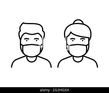 a man and woman wear a mask to avoid Covid-19 icon vector Stock Vector