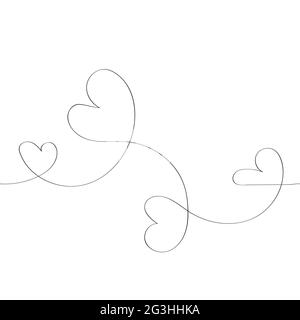 Seamless vector line art pattern. Continuous black line forming a heart isolated on a white background. Minimalistic illustration with a heart sign of Stock Vector