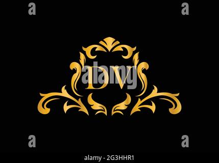 Luxury Alphabet letters DV. Golden Floral alphabet . Monogram initials perfectly for wedding invitations, greeting card, logo, and other design. Stock Vector
