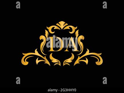 Luxury Alphabet letters DA. Golden Floral alphabet . Monogram initials perfectly for wedding invitations, greeting card, logo, and other design. Stock Vector