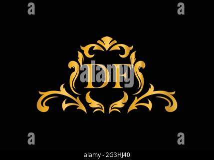 Luxury Alphabet letters DF. Golden Floral alphabet . Monogram initials perfectly for wedding invitations, greeting card, logo, and other design. Stock Vector