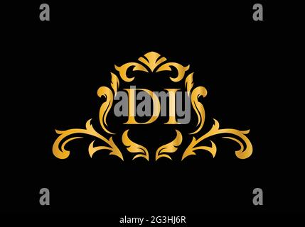 Luxury Alphabet letters DI. Golden Floral alphabet . Monogram initials perfectly for wedding invitations, greeting card, logo, and other design. Stock Vector