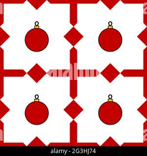 New Year seamless pattern. Christmas Red balls and geometric elements isolated on white background. Vector stock illustration with holiday decorations Stock Vector