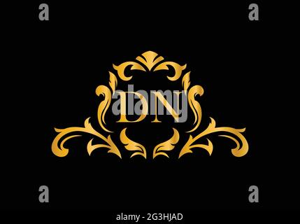 Luxury Alphabet letters DN. Golden Floral alphabet . Monogram initials perfectly for wedding invitations, greeting card, logo, and other design. Stock Vector