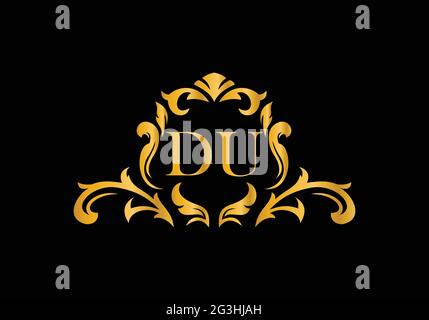 Luxury Alphabet letters DU. Golden Floral alphabet . Monogram initials perfectly for wedding invitations, greeting card, logo, and other design. Stock Vector