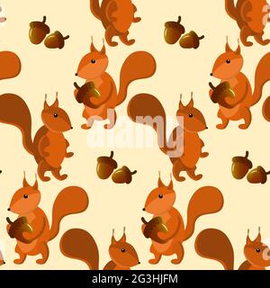 Squirrel and acorn pattern. Autumn illustration for children. Stock Vector