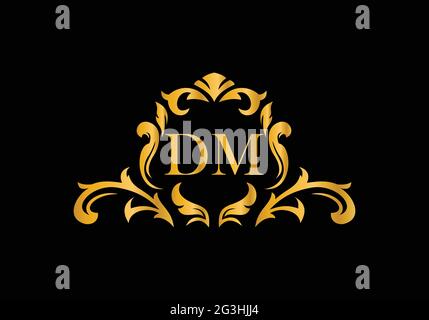 Luxury Alphabet letters DM. Golden Floral alphabet . Monogram initials perfectly for wedding invitations, greeting card, logo, and other design. Stock Vector