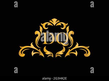 Luxury Alphabet letters DQ. Golden Floral alphabet . Monogram initials perfectly for wedding invitations, greeting card, logo, and other design. Stock Vector