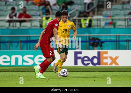 BAKU, AZERBAIJAN - JUNE 16: Daniel James of Wales controls the ball ...