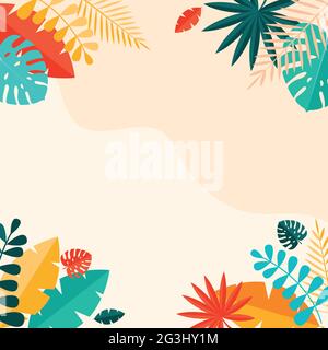 Simple Tropical Palm and Motstera Leaves Natural Background. Vector Illustration EPS10 Stock Vector