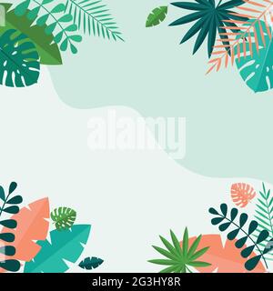 Simple Tropical Palm and Motstera Leaves Natural Blue Background. Vector Illustration EPS10 Stock Vector
