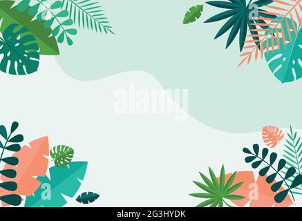 Simple Tropical Palm and Motstera Leaves Natural Blue Background. Vector Illustration EPS10 Stock Vector