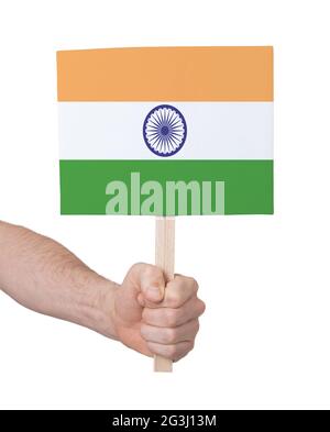 Hand holding small card - Flag of India Stock Photo