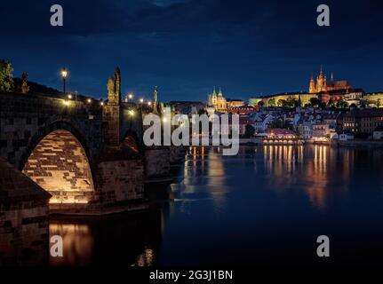 View towards mala strana from Charles bridge, Prague, Czech republic Stock Photo