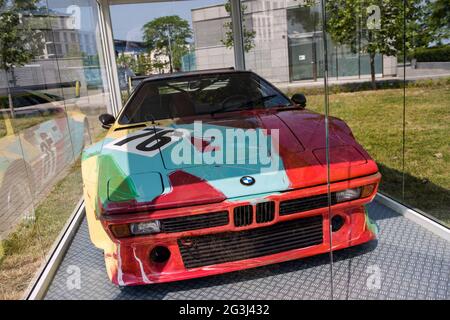Warsaw, Poland. 16th June, 2021. The BMW M1 painted by Andy Warhol seen during the exhibition.Four cars from the famous BMW Art Car collection are exhibited at the Vistula Boulevards (Bulwary Wislane). The authors of these unique works of art are Roy Lichtenstein, Andy Warhol, A. R. Penck and Sandro Chia. (Photo by Attila Husejnow/SOPA Images/Sipa USA) Credit: Sipa USA/Alamy Live News Stock Photo