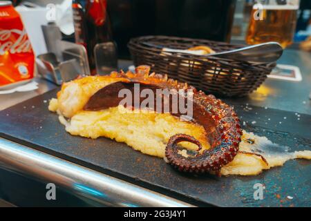 A fried octopus tentacle served at Mercado Central de Atarazanas, Málaga, Spain