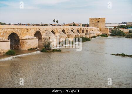 The Roman Bridge of Córdoba, Spain. Built in the 1st century BC across the Guadalquivir, the 5th longest river on the Iberian peninsula Stock Photo