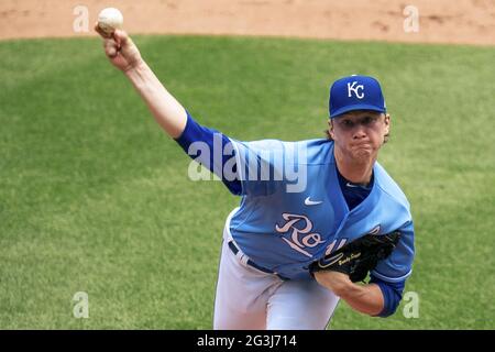 Kansas City, United States. 16th June, 2021. Kansas City Royals starting pitcher Brady Singer (51) pitches against the Detroit Tigers in the second inning at Kaufman Stadium in Kansas City, Missouri on Friday, July 31, 2020. Photo by Kyle Rivas/UPI Credit: UPI/Alamy Live News Stock Photo