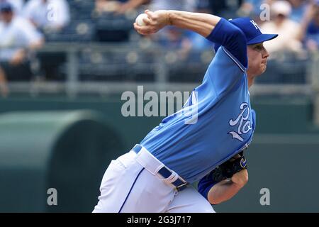 Kansas City, United States. 16th June, 2021. Kansas City Royals starting pitcher Brady Singer (51) pitches against the Detroit Tigers in the first inning at Kaufman Stadium in Kansas City, Missouri on Friday, July 31, 2020. Photo by Kyle Rivas/UPI Credit: UPI/Alamy Live News Stock Photo