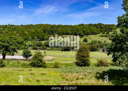 Cromford Canal Towpath and Matlock Rugby Club Pitch Cromford,Derbyshire.England Stock Photo