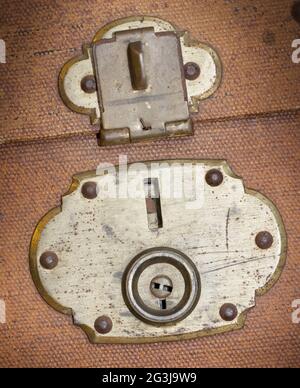 Old canvas trunk lock close up Stock Photo