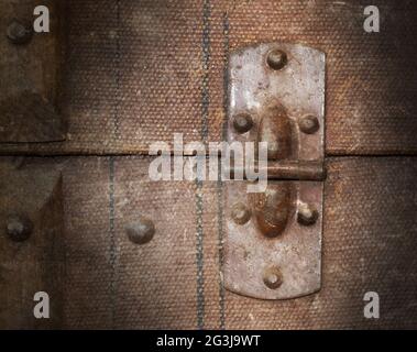 Old canvas trunk hinge close up Stock Photo