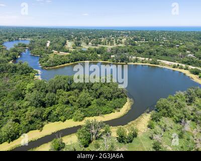 Aerial view of the Skokie Lagoons Stock Photo