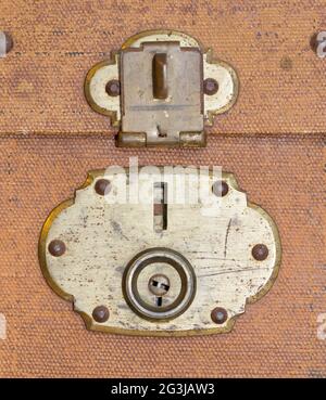 Old canvas trunk lock close up Stock Photo