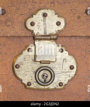Old canvas trunk lock close up Stock Photo