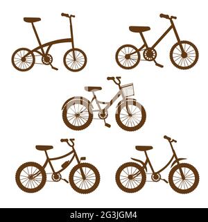 Vector illustration set of bicycles silhoutte, bikes, wheels, transportation type.  Stock Vector