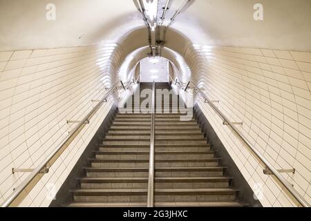 View looking up and down some stairs Stock Photo