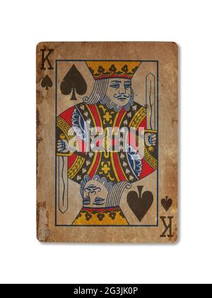 Very old playing card, King of spades Stock Photo