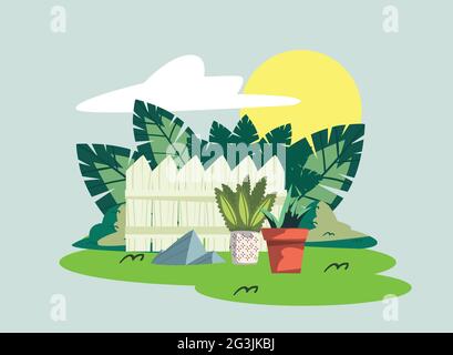 backyard fence and houseplants scene Stock Vector Image & Art - Alamy